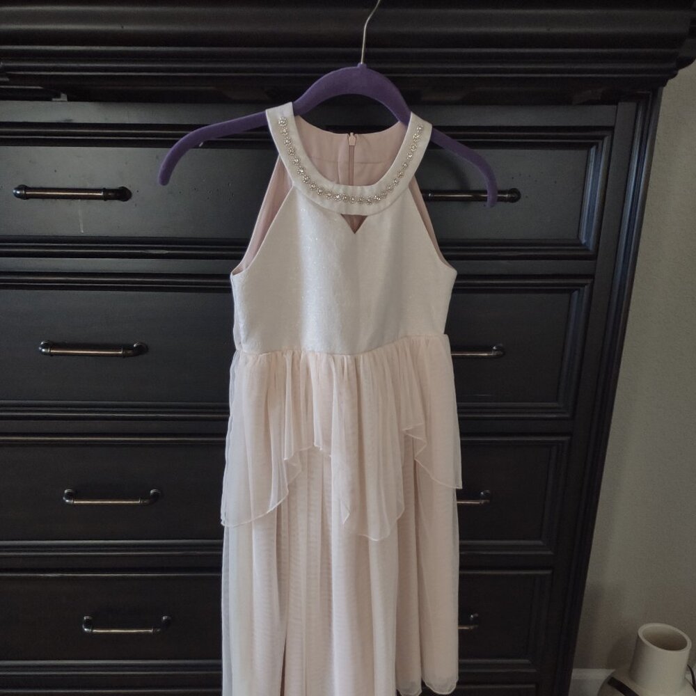 Blush Pink Pearl Embellished Girls Formal Dress